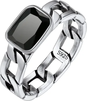 Silvora Cuban Link Chain Band Ring with CZ Sterling Silver Jewelry Wedding Engagement Gift with Delicate Packaging