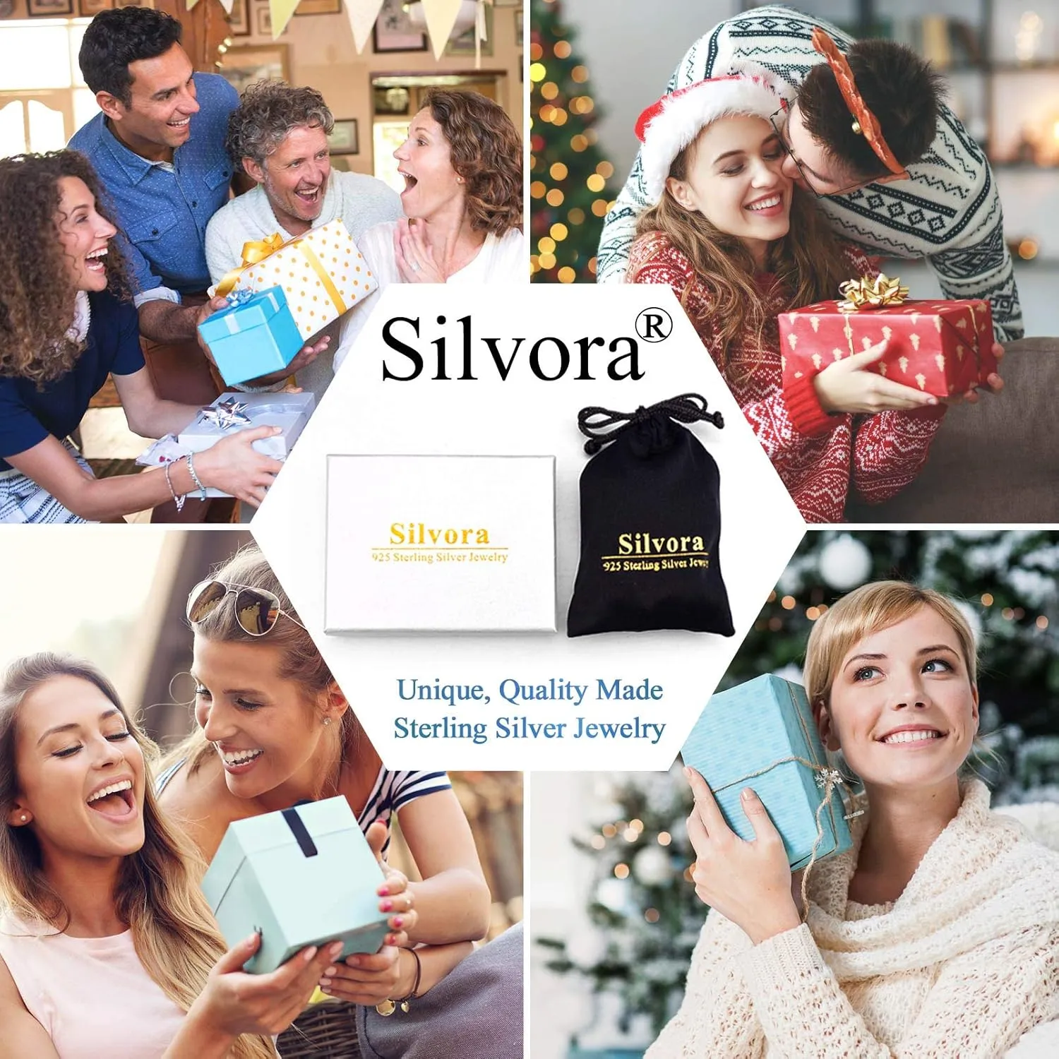 Silvora Cuban Link Chain Band Ring with CZ Sterling Silver Jewelry Wedding Engagement Gift with Delicate Packaging