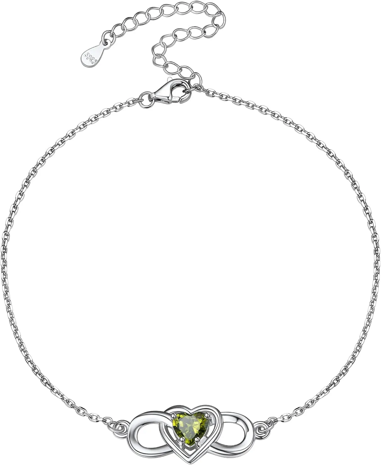 Silvora Heart Infinity Sterling Silver Birthstone Anklet for Women Teen Girls with Delicate Gift Packaging