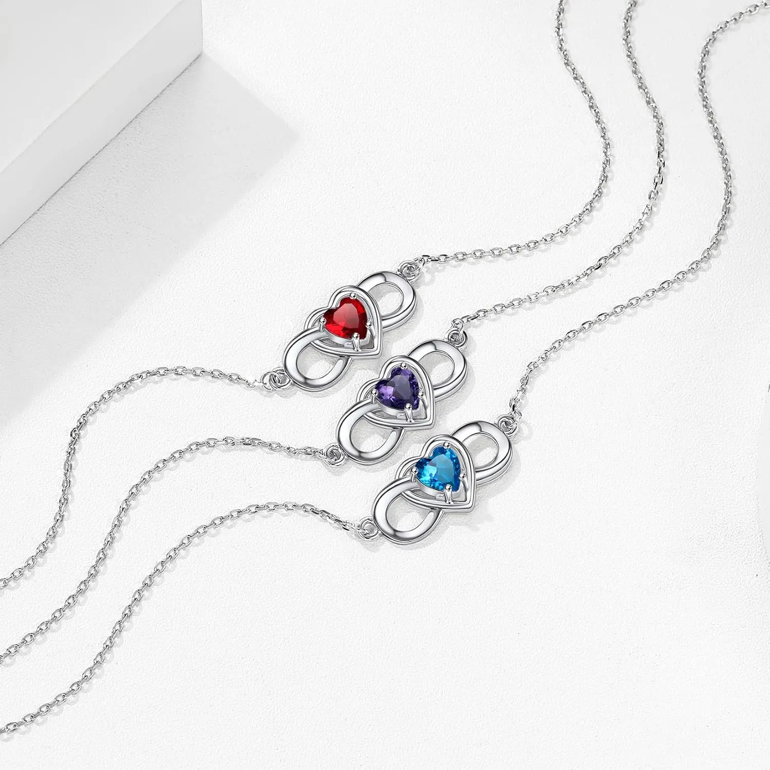 Silvora Heart Infinity Sterling Silver Birthstone Anklet for Women Teen Girls with Delicate Gift Packaging