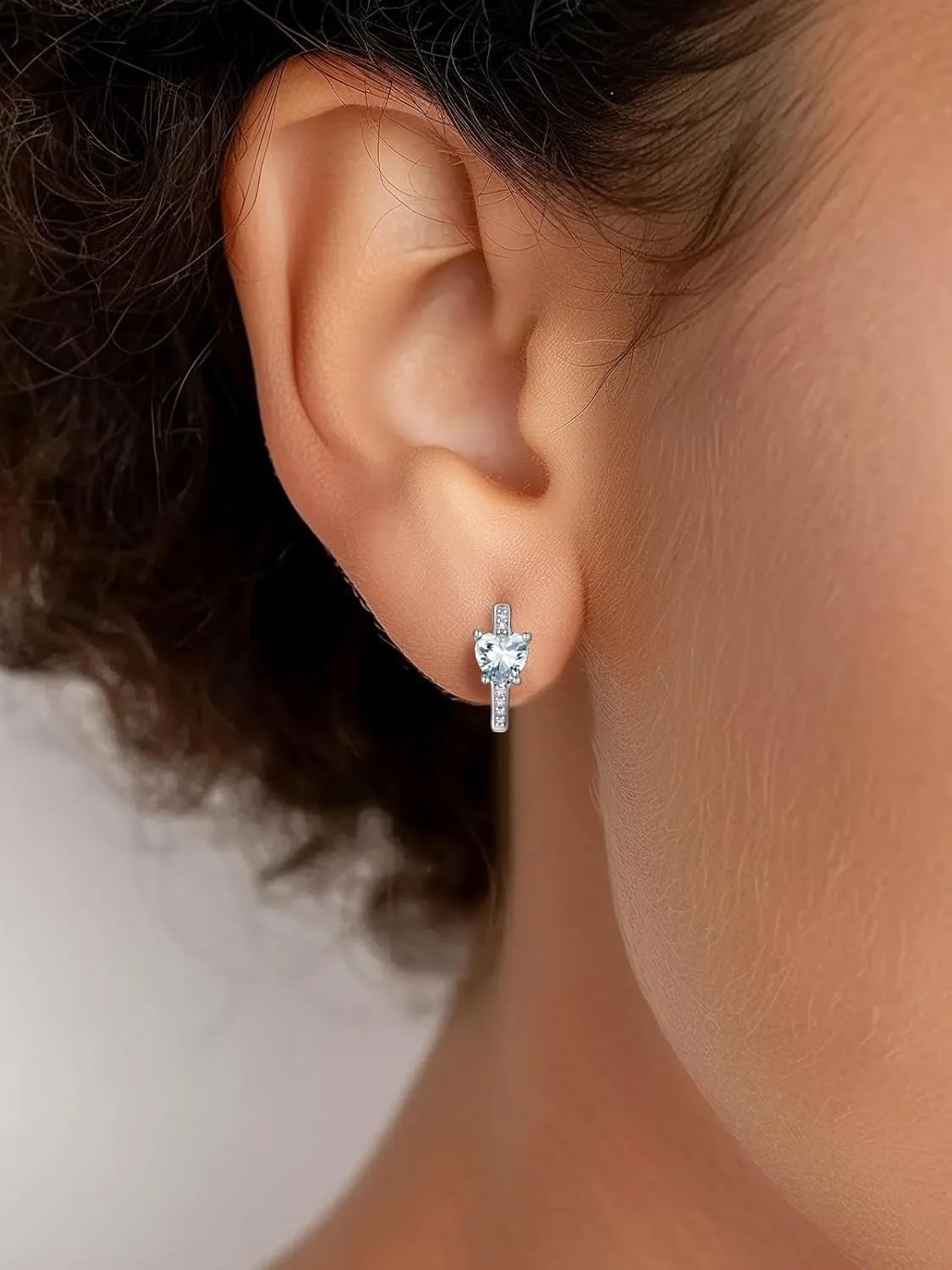Silvora S925 Sterling Silver Birthstone Earrings, 10mm Inner Diameter with Heart/Round Shaped CZ Stone, Hoop Earrings for Women - Birthstone Jewelry