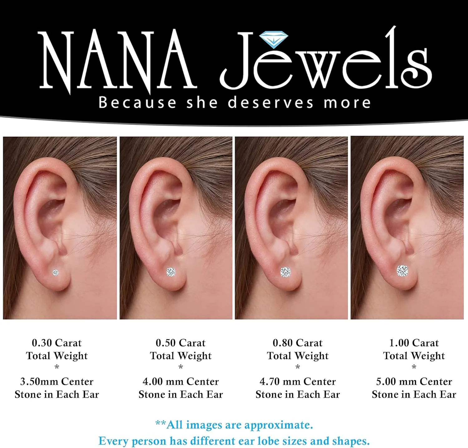 Simulated Diamond Stud Earrings Round Sterling Silver Hypoallergenic 0.30-8.00cttw