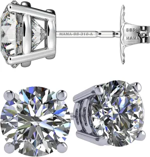 Simulated Diamond Stud Earrings Round Sterling Silver Hypoallergenic 0.30-8.00cttw