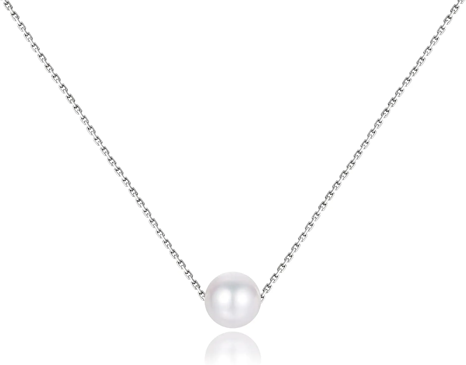 Single Pearl Necklace for Women 925 Sterling Silver Freshwater Cultured 6.5mm - 7mm Pearls Choker Genuine Floating Pearls Necklaces Real Round White