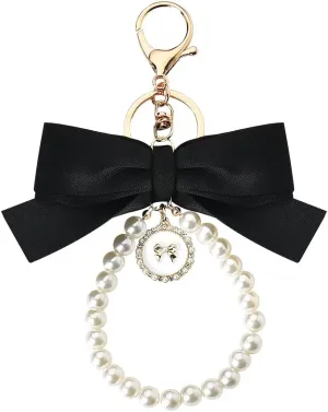 Sisadodo Bow Pearl Wristlet Keychain Bracelet Bowknot Bag Charm for Purse Backpack Pendant Bow Accessories for Women Girls