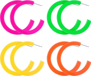 Skylety 4 Pairs 80s 90s Neon Earrings for Women Retro Pendant Acrylic Drop Dangle Earrings for Party Cosplay Accessories