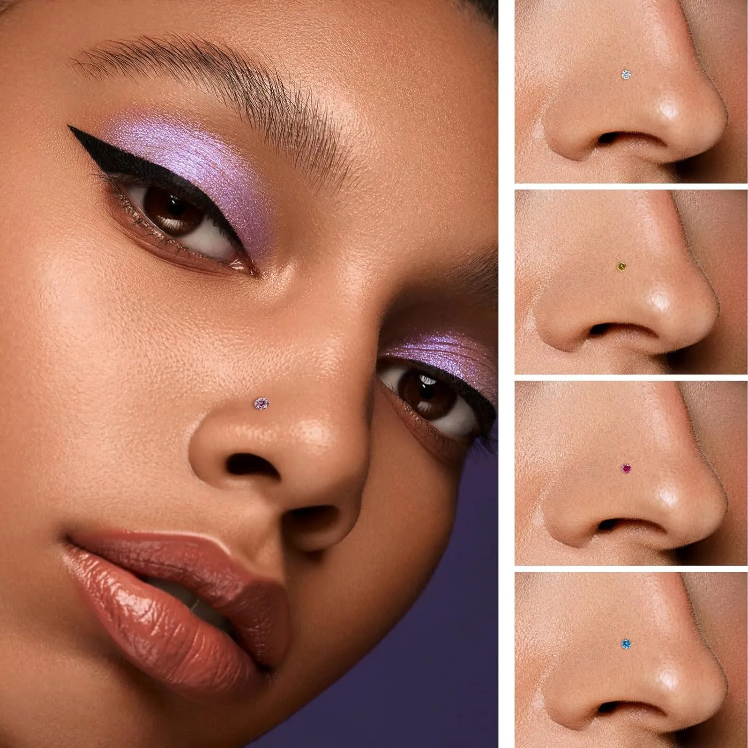 Small Birthstone Nose Stud, 20G Nostril Solid 3mm Round CZ Nose Piercing Jewelry for Women Men Hypoallergenic Gold Nose Ring Stud with Tiny CZ Diamond (5.May-Emerald)