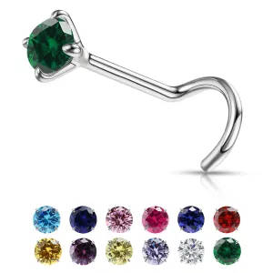 Small Birthstone Nose Stud, 20G Nostril Solid 3mm Round CZ Nose Piercing Jewelry for Women Men Hypoallergenic Gold Nose Ring Stud with Tiny CZ Diamond (5.May-Emerald)