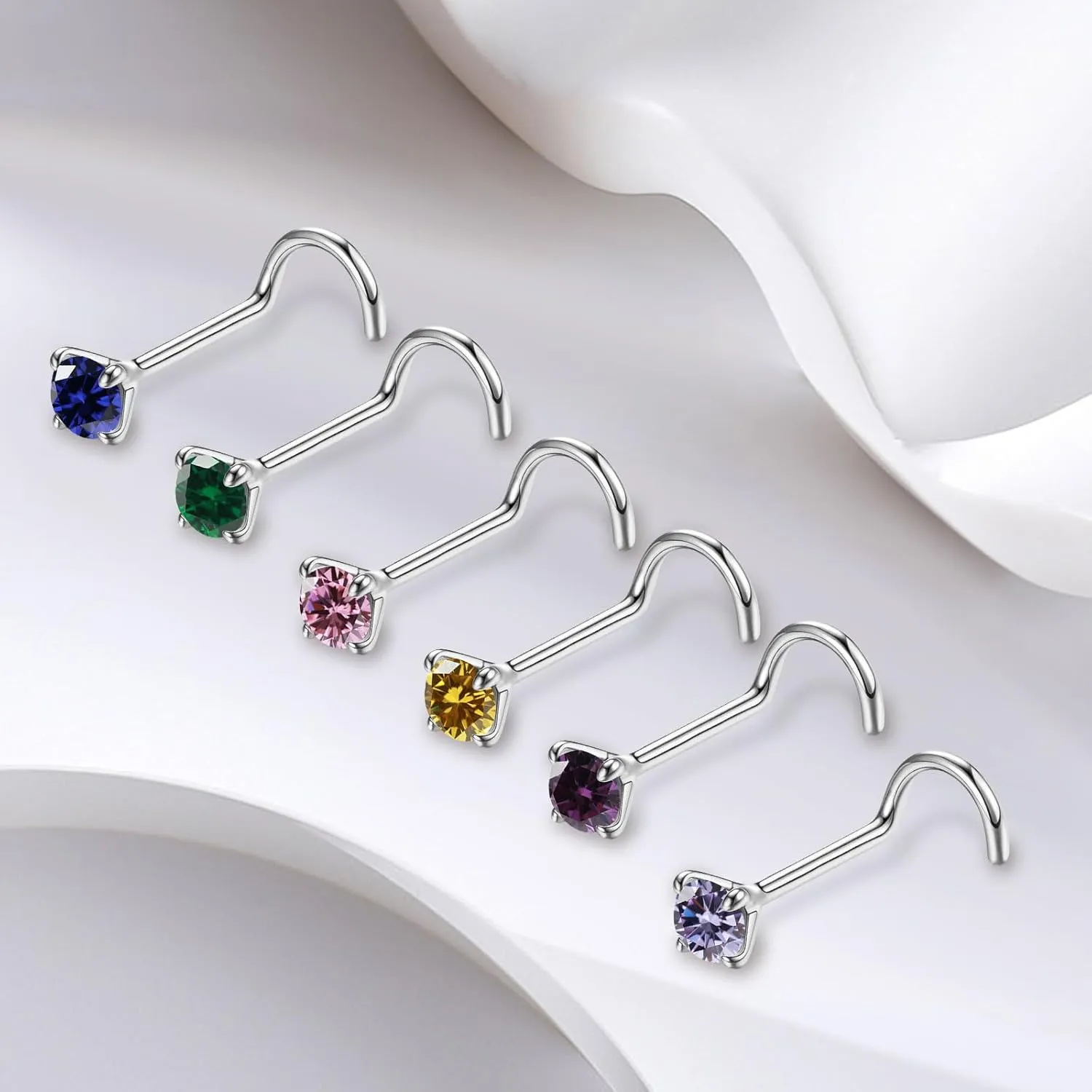 Small Birthstone Nose Stud, 20G Nostril Solid 3mm Round CZ Nose Piercing Jewelry for Women Men Hypoallergenic Gold Nose Ring Stud with Tiny CZ Diamond (5.May-Emerald)