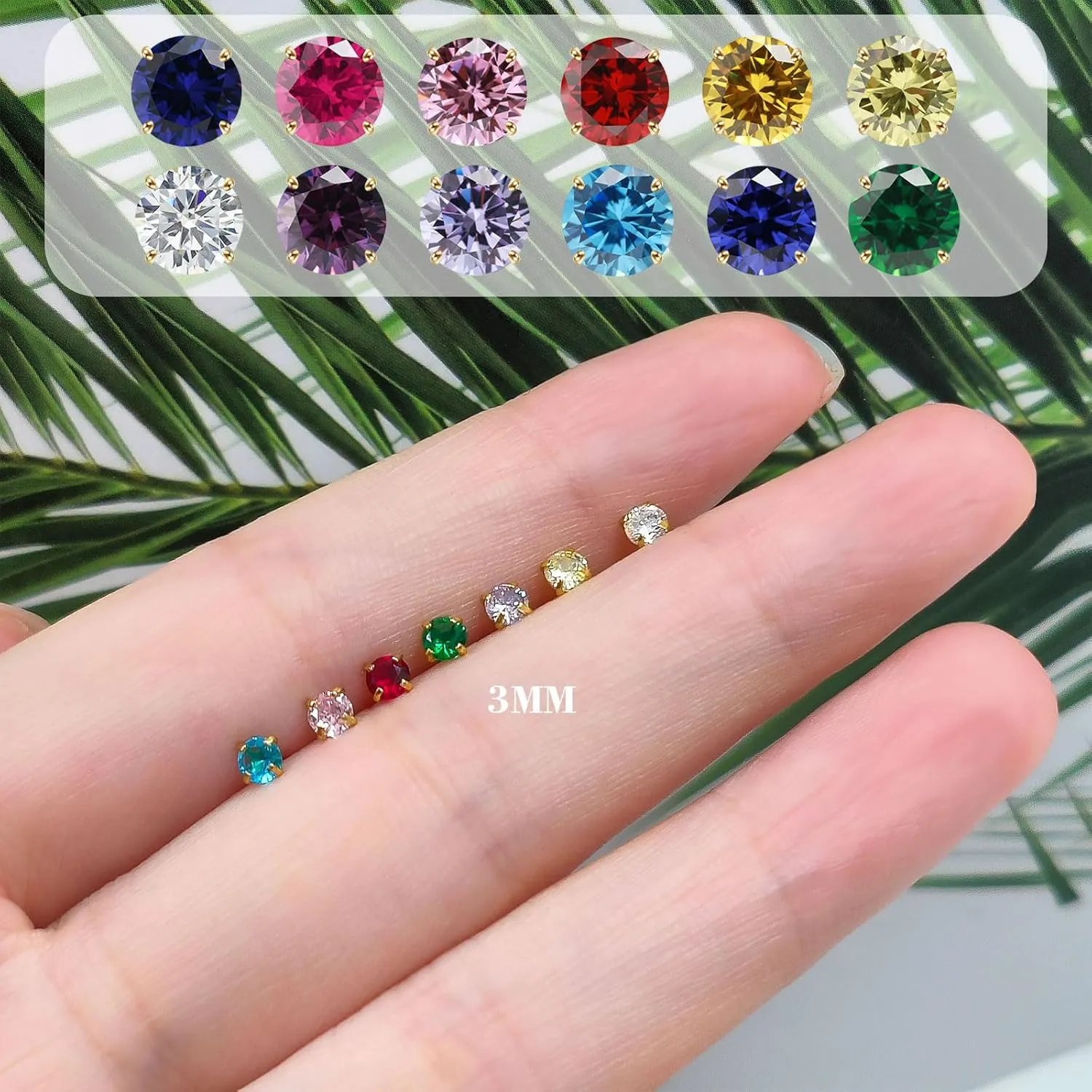 Small Gold Birthstone Nose Stud for Women 20G, Hypoallergenic Nostril Solid 3mm Round CZ Nose Rings Studs for Women Tiny Gold Nose Piercing Jewelry(5.May-Emerald)