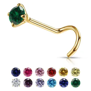 Small Gold Birthstone Nose Stud for Women 20G, Hypoallergenic Nostril Solid 3mm Round CZ Nose Rings Studs for Women Tiny Gold Nose Piercing Jewelry(5.May-Emerald)