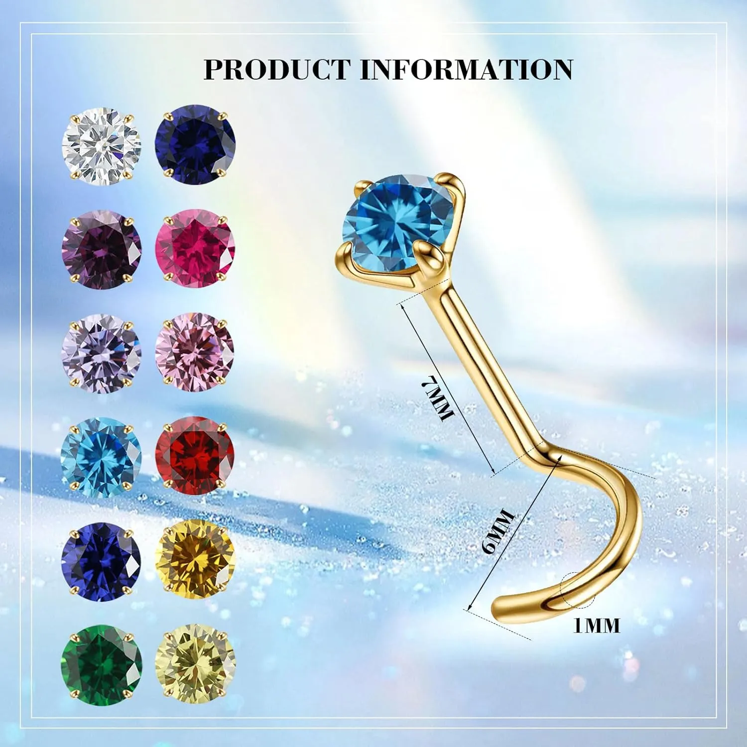 Small Gold Birthstone Nose Stud for Women 20G, Hypoallergenic Nostril Solid 3mm Round CZ Nose Rings Studs for Women Tiny Gold Nose Piercing Jewelry(5.May-Emerald)