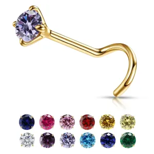 Small Gold Birthstone Nose Stud for Women 20G, Hypoallergenic Nostril Solid 3mm Round CZ Nose Rings Studs for Women Tiny Gold Nose Piercing Jewelry(6.June-Alexandrite)