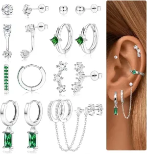 Small Gold Hoop Earrings Set for Women - 14K Gold Plated Hypoallergenic Huggie Hoop Studs Earring Stacks for Sensitive Ears - Cartilage Earring Sets for Multiple Piercing 8 Pairs