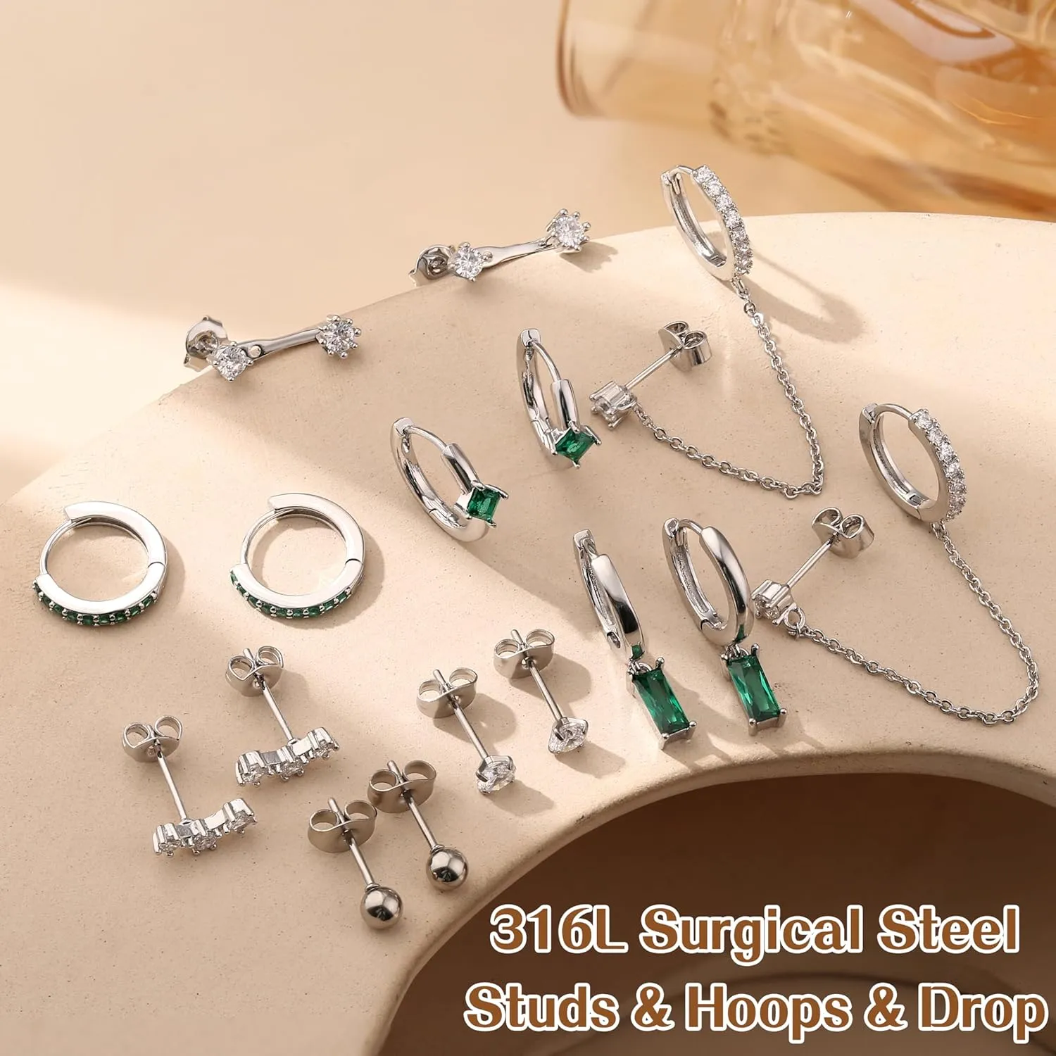 Small Gold Hoop Earrings Set for Women - 14K Gold Plated Hypoallergenic Huggie Hoop Studs Earring Stacks for Sensitive Ears - Cartilage Earring Sets for Multiple Piercing 8 Pairs