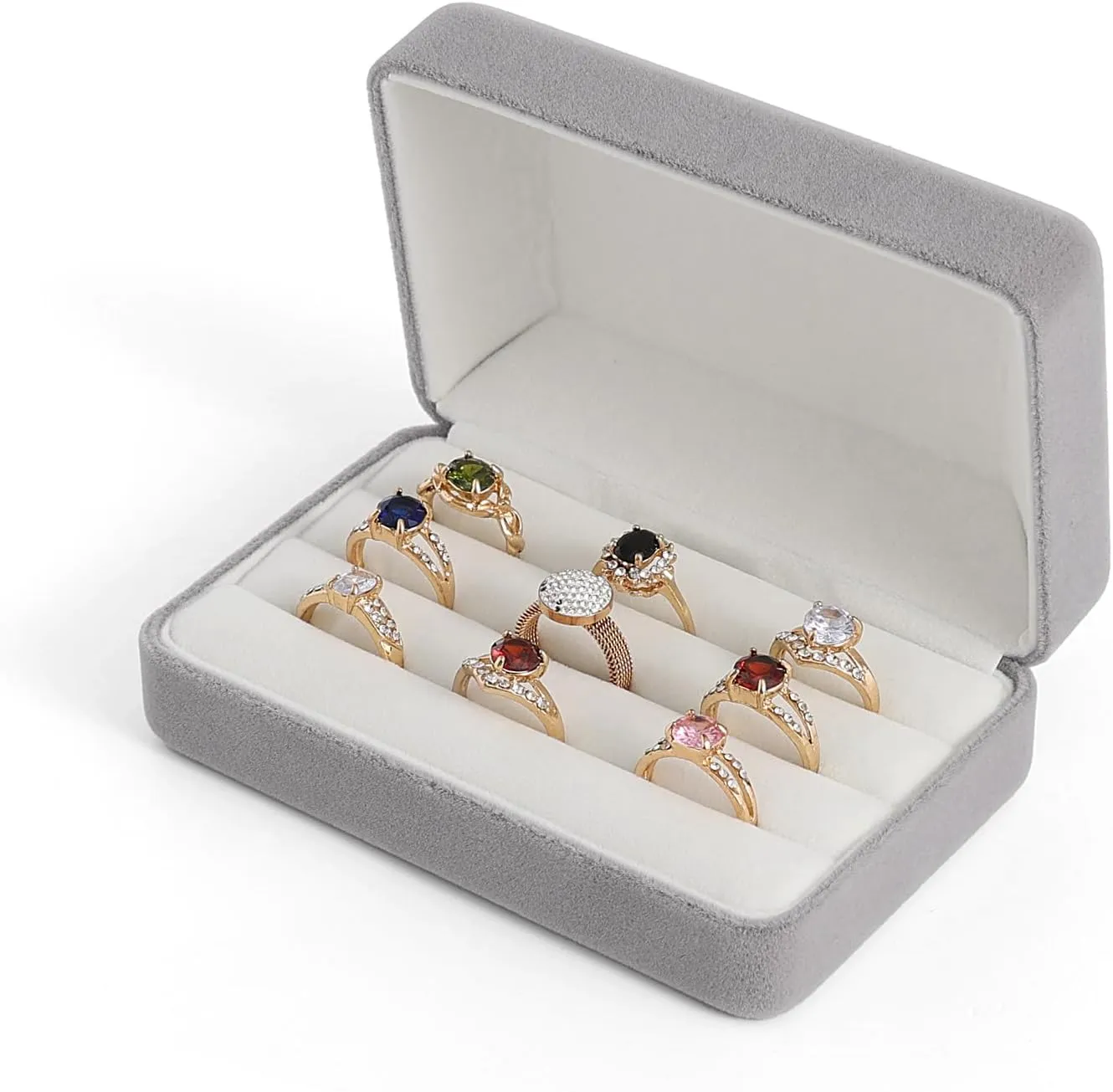 Small Ring Organizer Box. Ring Box for Multiple Rings, Travel Ring Jewelry Storage Case. Portable Ring Display Holder for Women (small grey)