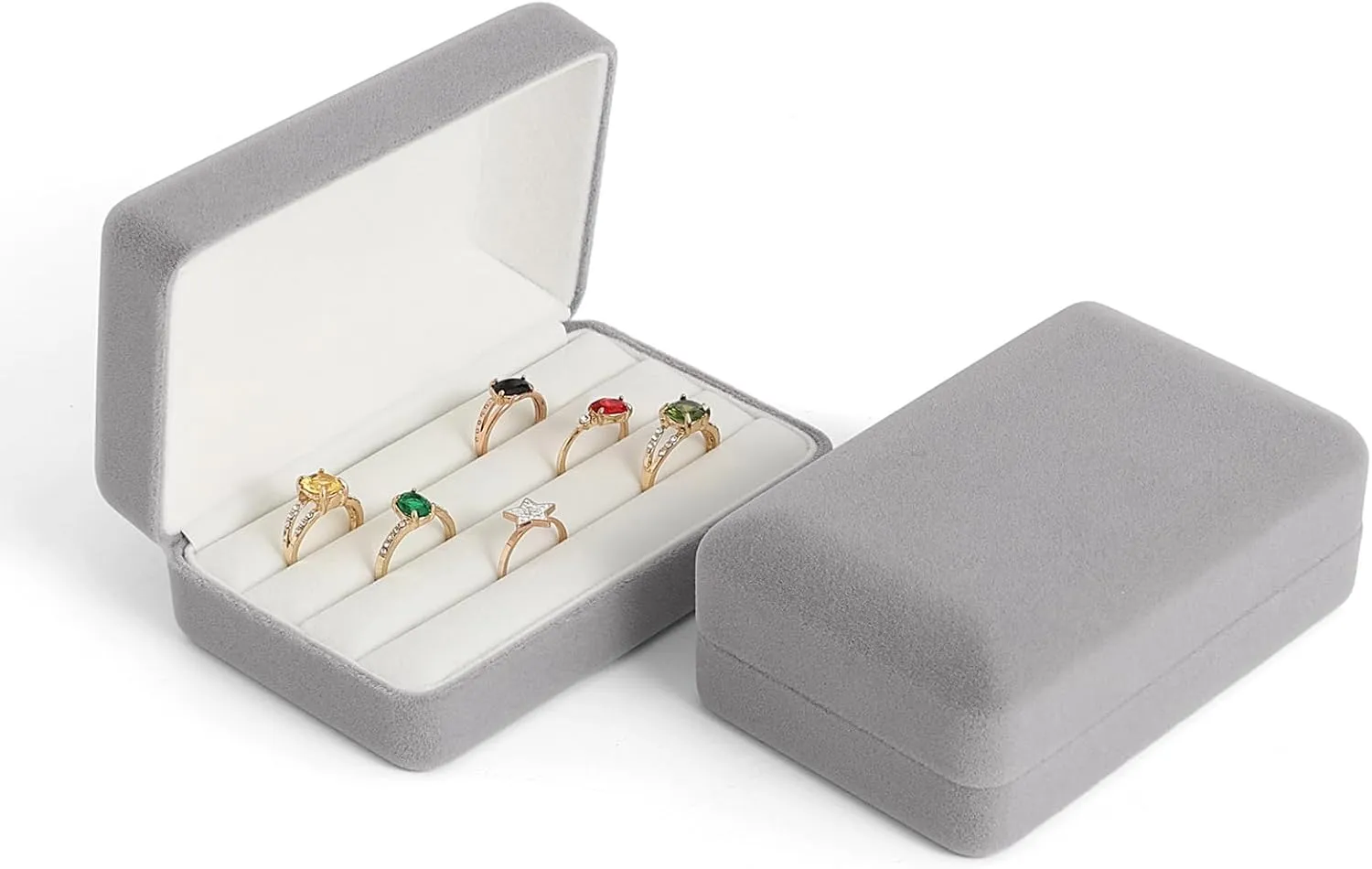 Small Ring Organizer Box. Ring Box for Multiple Rings, Travel Ring Jewelry Storage Case. Portable Ring Display Holder for Women (small grey)