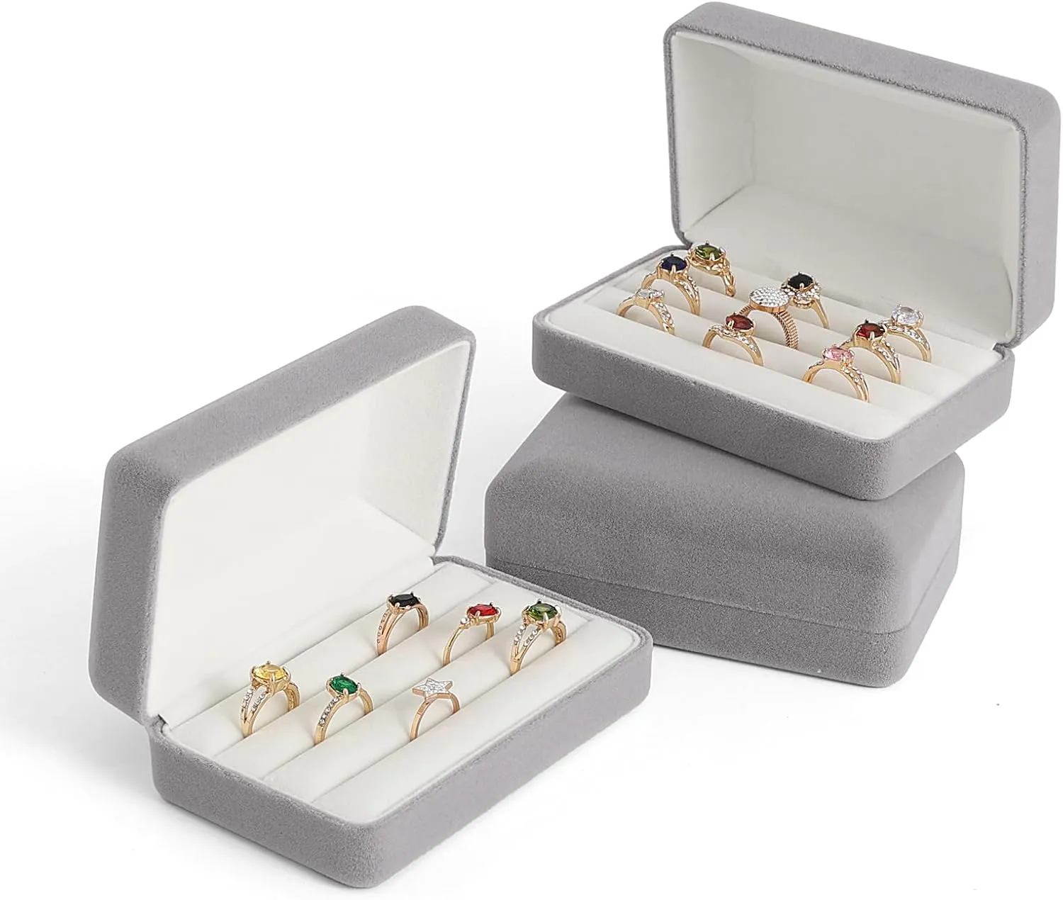 Small Ring Organizer Box. Ring Box for Multiple Rings, Travel Ring Jewelry Storage Case. Portable Ring Display Holder for Women (small grey)
