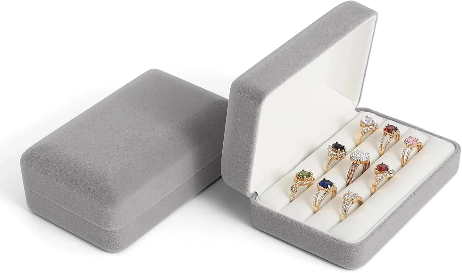 Small Ring Organizer Box. Ring Box for Multiple Rings, Travel Ring Jewelry Storage Case. Portable Ring Display Holder for Women (small grey)