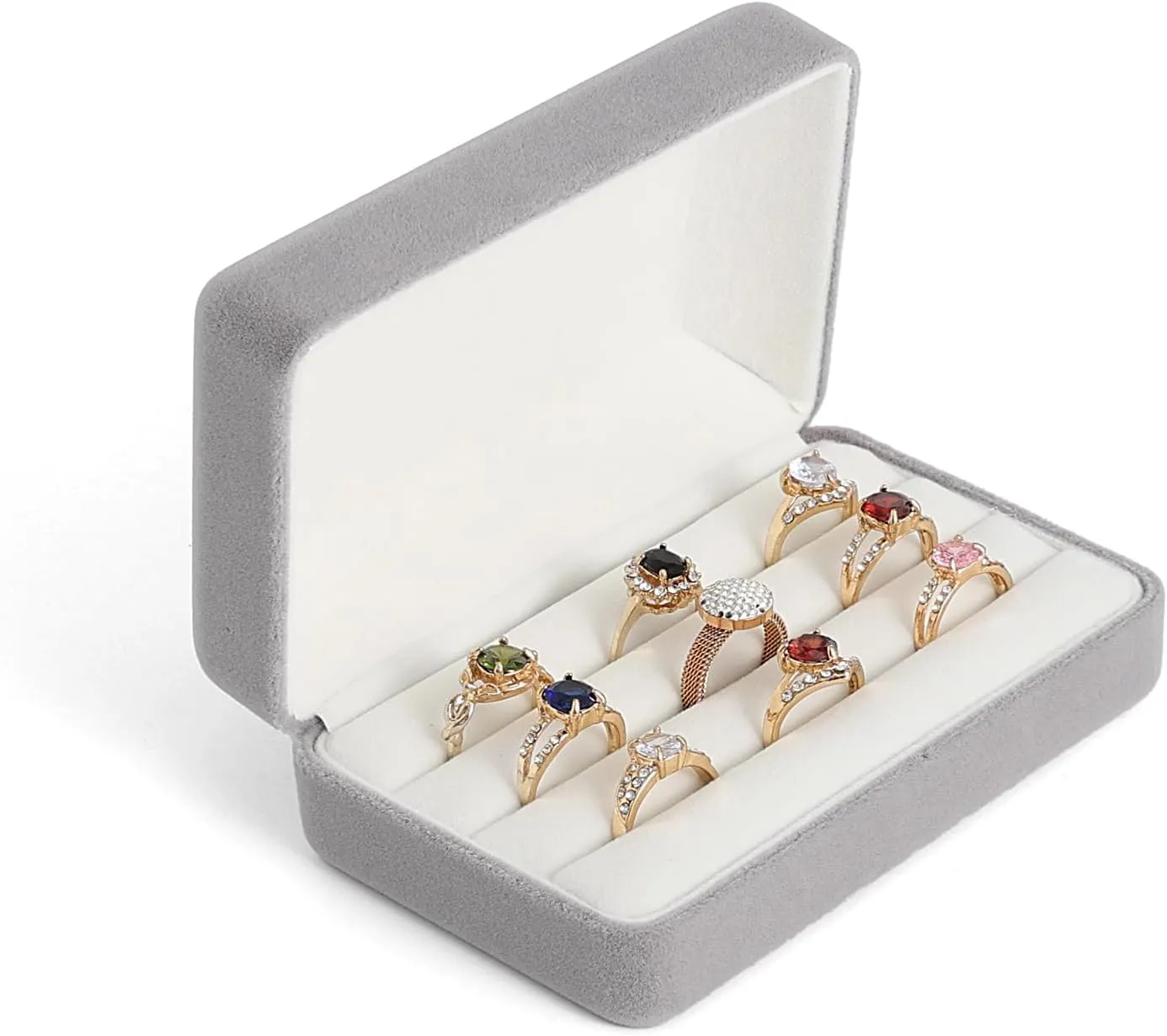Small Ring Organizer Box. Ring Box for Multiple Rings, Travel Ring Jewelry Storage Case. Portable Ring Display Holder for Women (small grey)