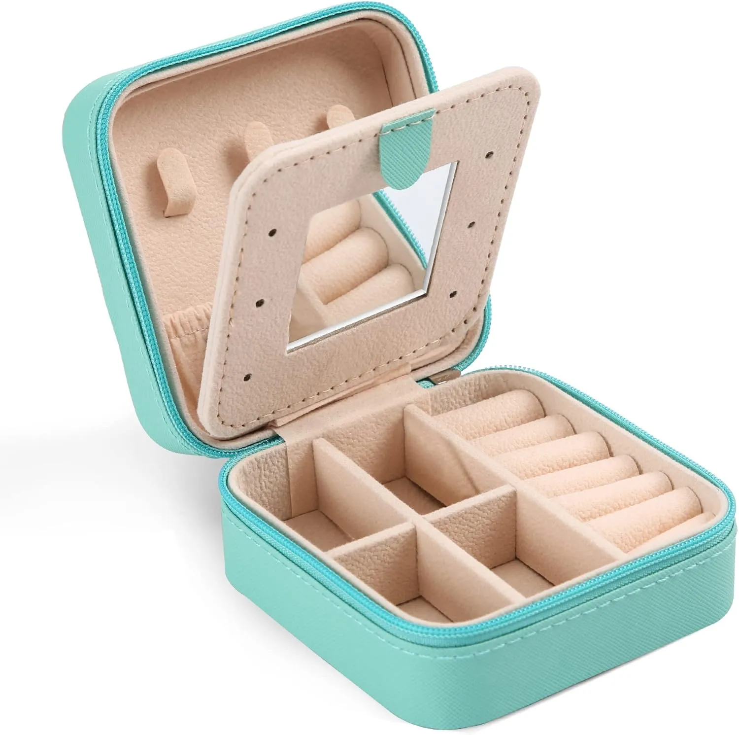 Small Travel Jewelry Box With Mirror, Portable Jewelry organizer Display Storage Box for Earrings Rings Necklaces, Jewelry ase for female Girls (blue) 1pc