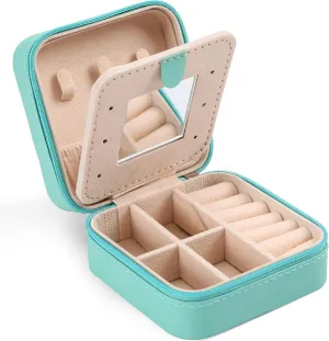 Small Travel Jewelry Box With Mirror, Portable Jewelry organizer Display Storage Box for Earrings Rings Necklaces, Jewelry ase for female Girls (blue) 1pc