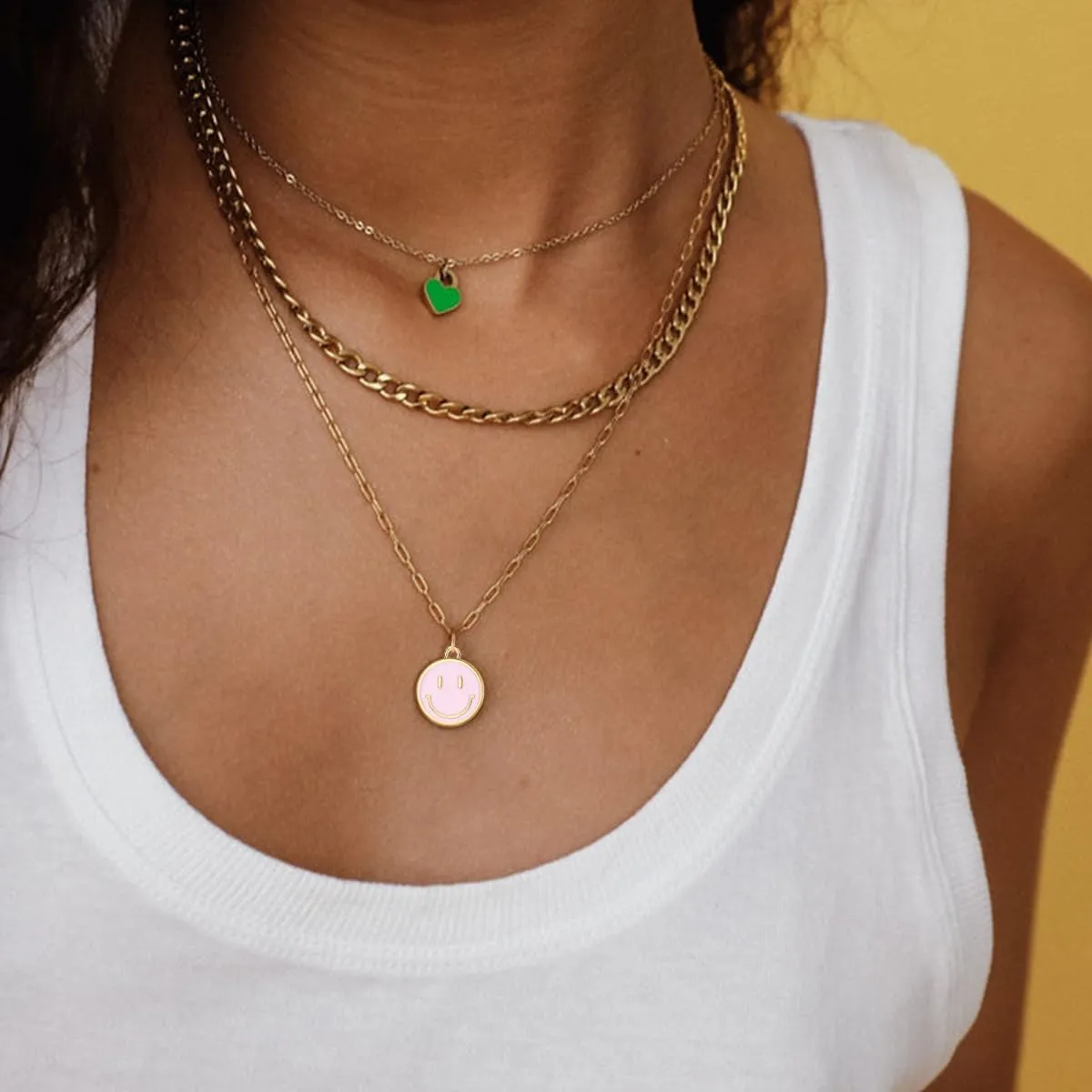 Smile Pendant Necklace Smile Face Chain Necklace Paperclip Necklace Cute Round Pendant Necklace Preppy Jewelry for Women Girls