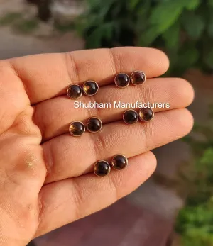 Smoky Quartz Studs Earrings Natural Gemstone 925 Sterling Silver 6 MM Round Minimalist Studs Earrings for Women & Girls November Birthstone Jewellery