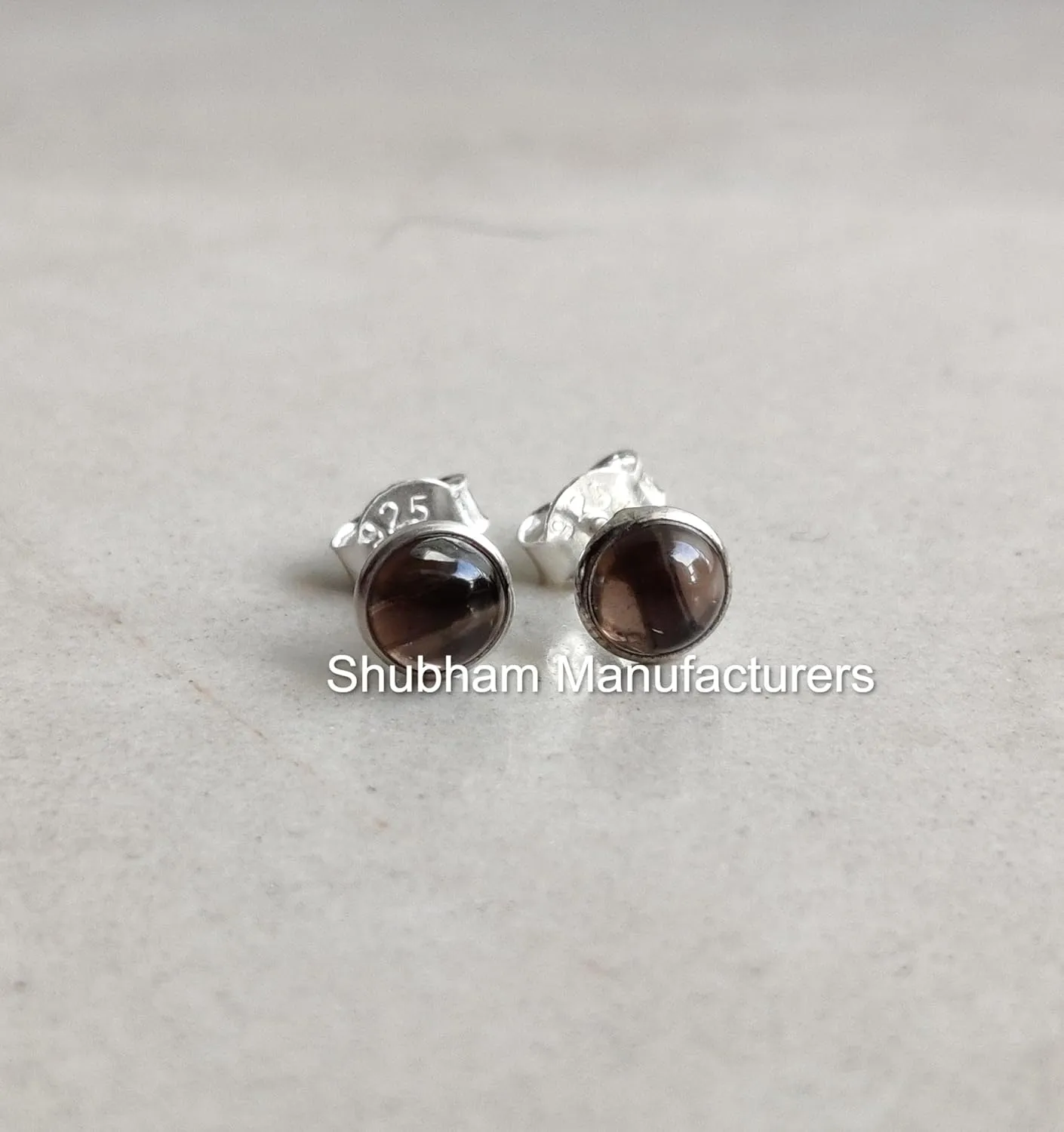Smoky Quartz Studs Earrings Natural Gemstone 925 Sterling Silver 6 MM Round Minimalist Studs Earrings for Women & Girls November Birthstone Jewellery