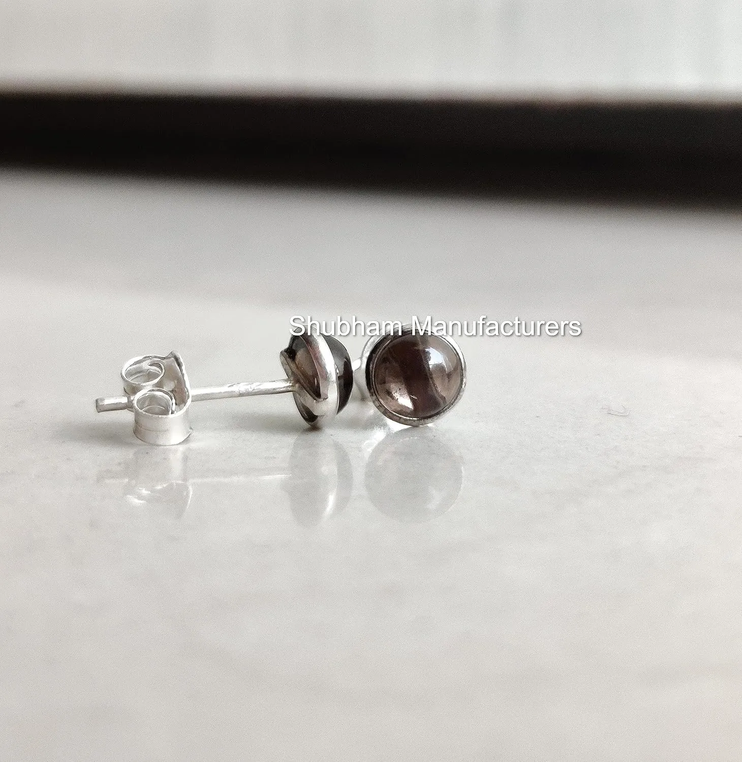 Smoky Quartz Studs Earrings Natural Gemstone 925 Sterling Silver 6 MM Round Minimalist Studs Earrings for Women & Girls November Birthstone Jewellery