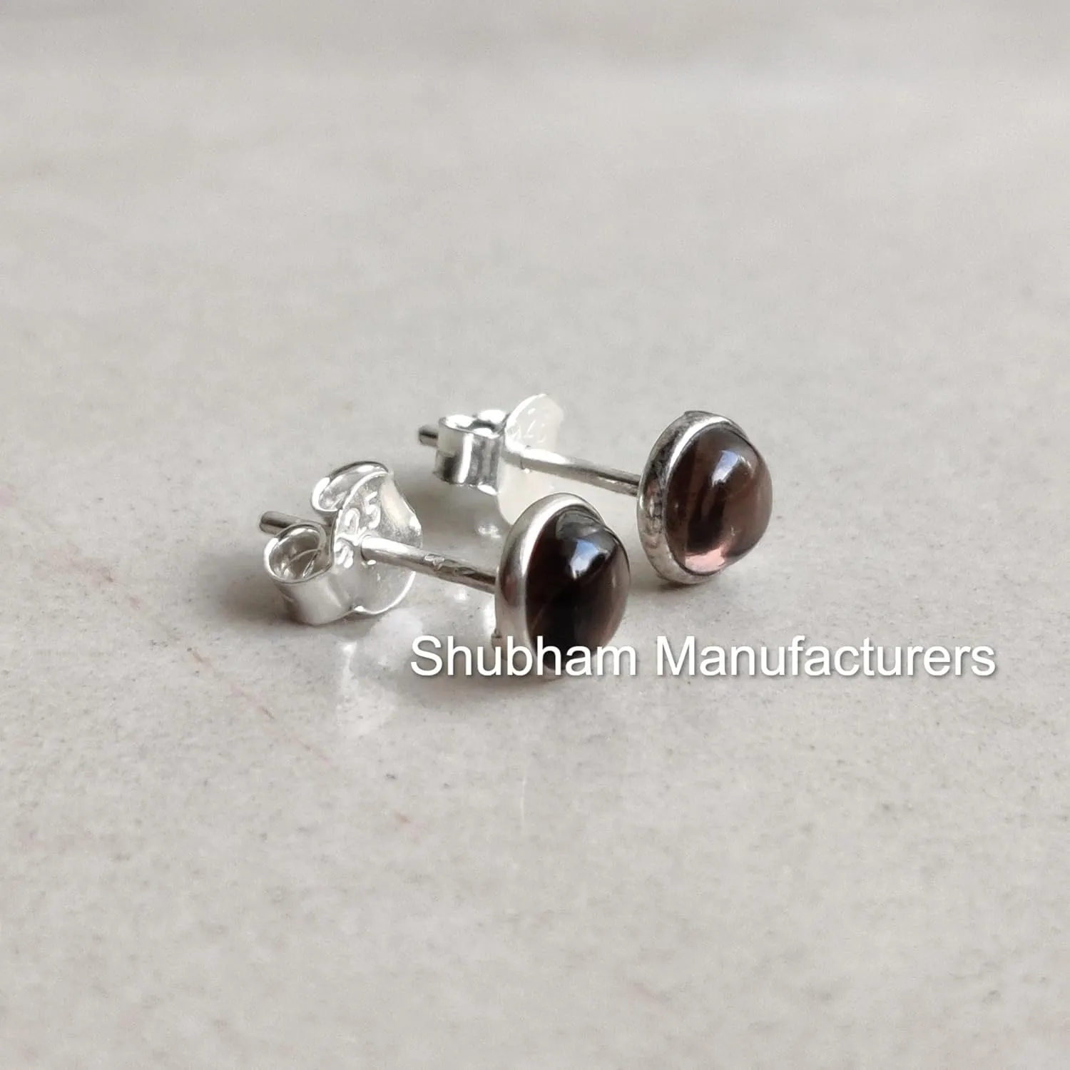 Smoky Quartz Studs Earrings Natural Gemstone 925 Sterling Silver 6 MM Round Minimalist Studs Earrings for Women & Girls November Birthstone Jewellery