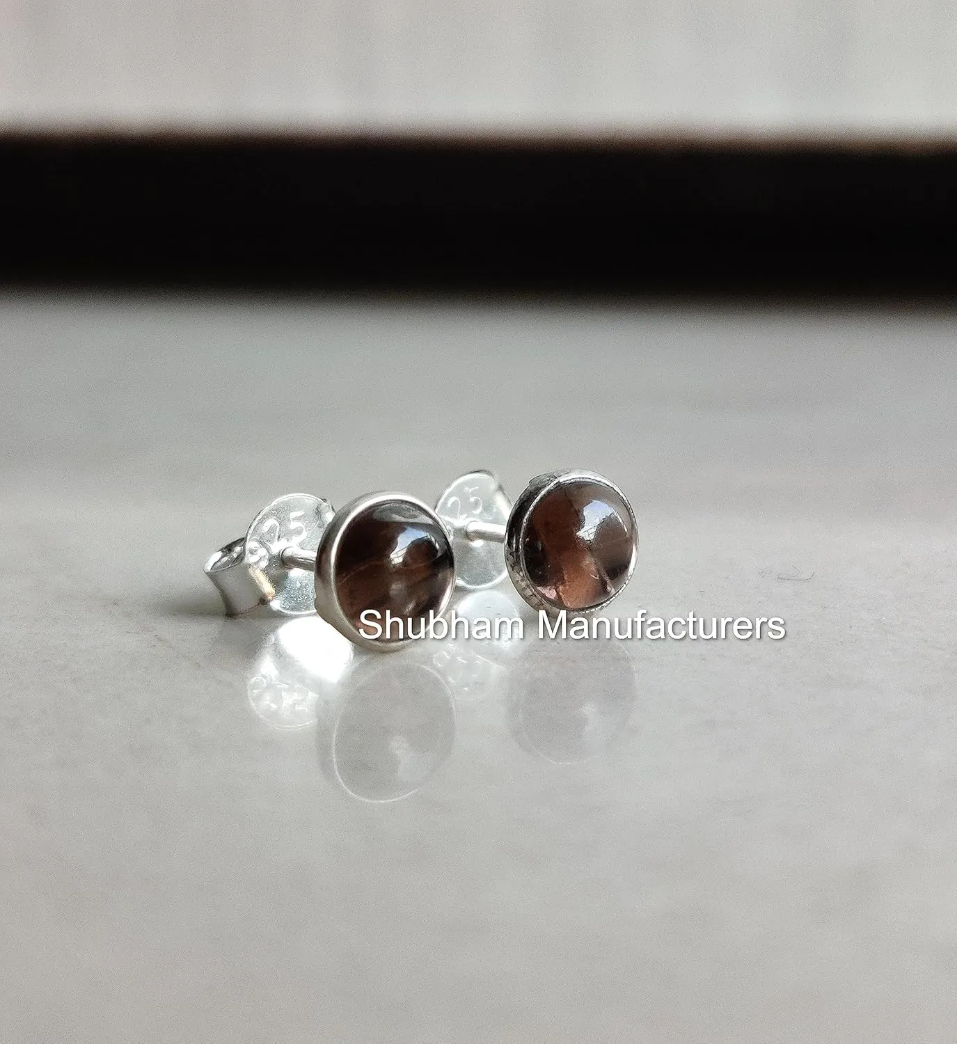 Smoky Quartz Studs Earrings Natural Gemstone 925 Sterling Silver 6 MM Round Minimalist Studs Earrings for Women & Girls November Birthstone Jewellery