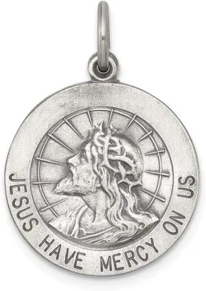 Solid 925 Sterling Silver Jesus Have Mercy Pendant Charm Medal - 23mm x 18mm