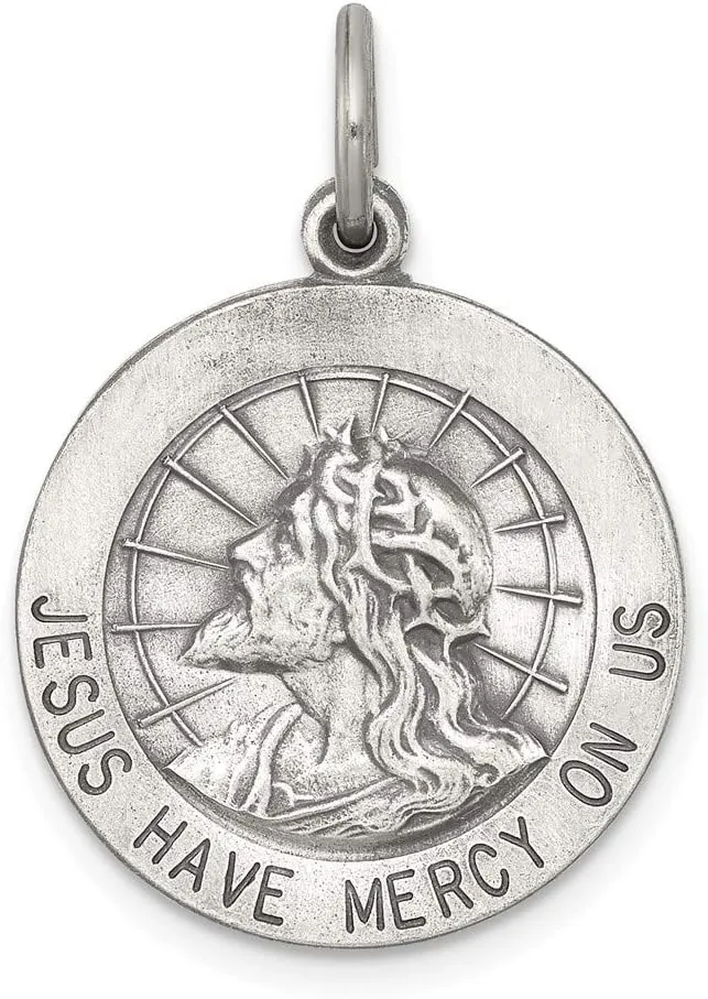 Solid 925 Sterling Silver Jesus Have Mercy Pendant Charm Medal - 23mm x 18mm