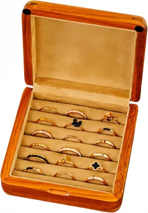 Solid Wood Ring Organizer, Handmade Walnut Jewelry Case for Multiple Rings, Cufflinks, Earrings - Portable Travel Size - Wooden Vintage Gift for Women, Valentine, Mother's Day