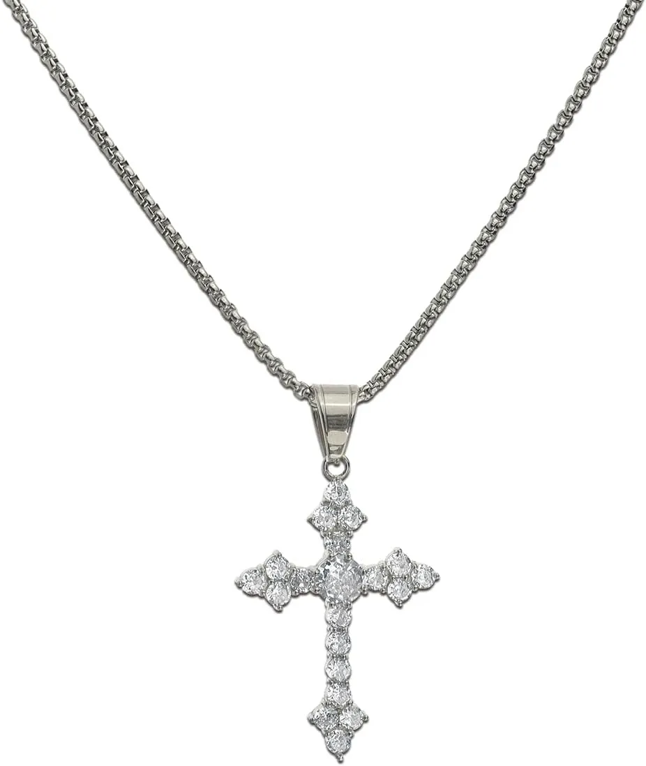 Sonateomber Holy Cross Pendant Necklace for Men Women - Catholic Christian Chunky Stainless Steel Hypoallergenic Chain Thanksgiving Christmas Family Jewelry Gift