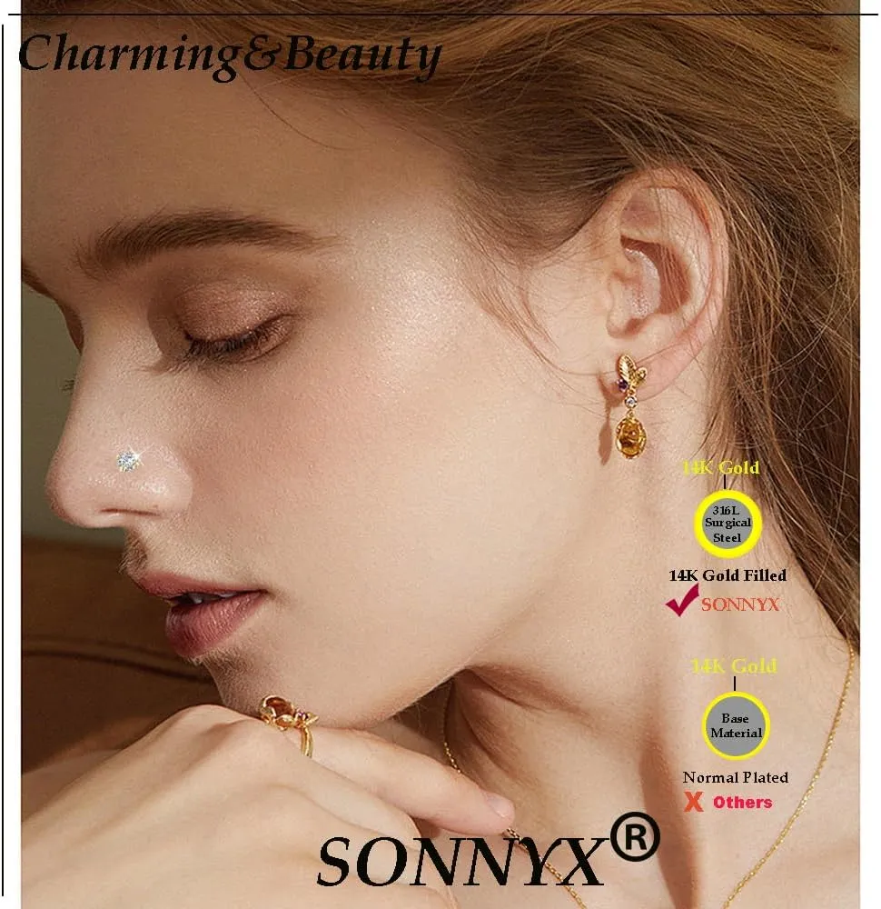 SONNYX 18PCS 14K Gold Nose Rings Studs 316L surgical Steel Nose Rings Hoops L Shaped Nose Ring Stud Hypoallergenic Gold Silver Nose Piercing Jewelry for Women