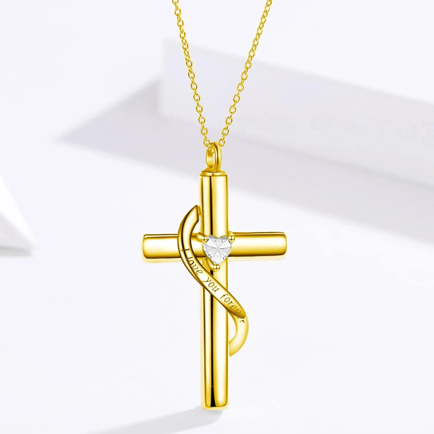 SOULMEET Personalize Solid 10k 14k 18k Real Gold Birthstone Cross Locket for Ashes, Simulated Gemstone Cross Urn Necklaces with Gold Chain Keepsake Cremation Jewelry