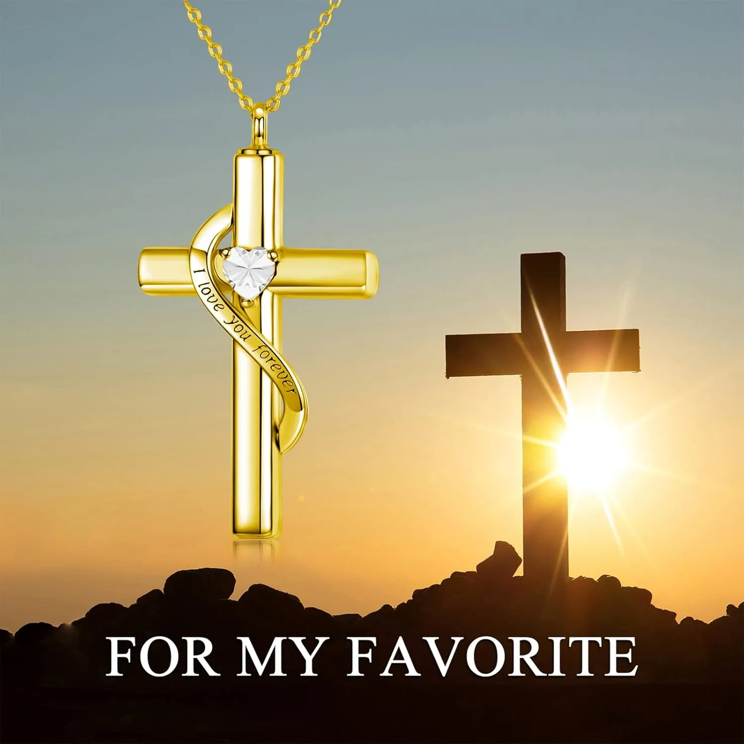 SOULMEET Personalize Solid 10k 14k 18k Real Gold Birthstone Cross Locket for Ashes, Simulated Gemstone Cross Urn Necklaces with Gold Chain Keepsake Cremation Jewelry