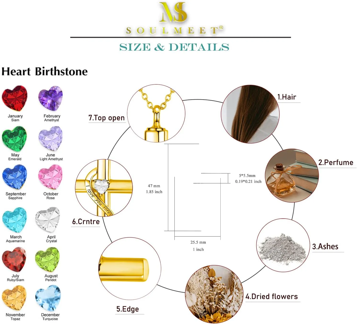 SOULMEET Personalize Solid 10k 14k 18k Real Gold Birthstone Cross Locket for Ashes, Simulated Gemstone Cross Urn Necklaces with Gold Chain Keepsake Cremation Jewelry