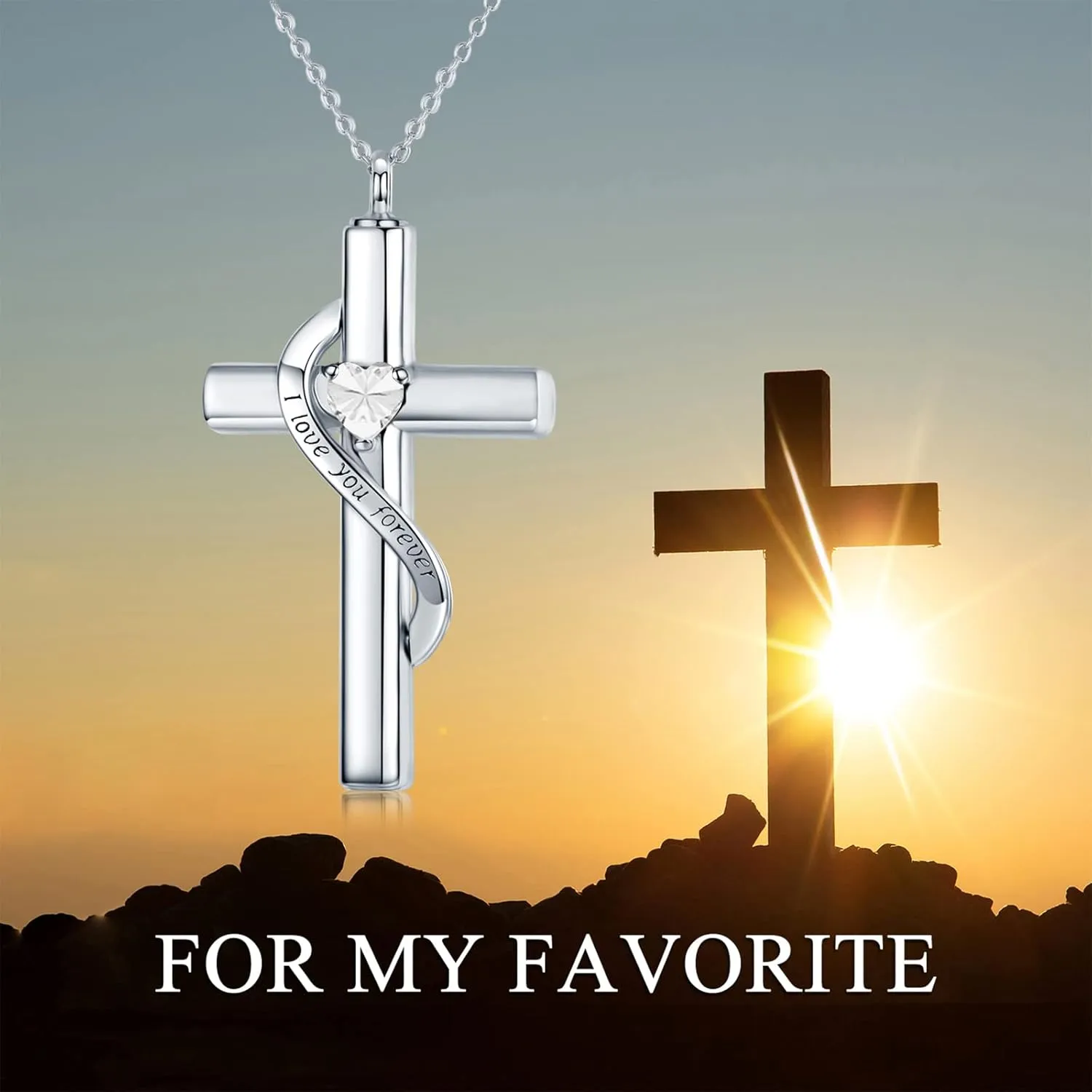 SOULMEET Personalize Solid 10k 14k 18k Real Gold Birthstone Cross Locket for Ashes, Simulated Gemstone Cross Urn Necklaces with Gold Chain Keepsake Cremation Jewelry
