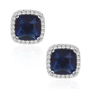 Square Cubic Zirconia Earrings Stud 7mm Sapphire Studs Earrings Hypoallergenic Princess Cut Earrings 925 Sterling Silver Post Studs Earrings for Women