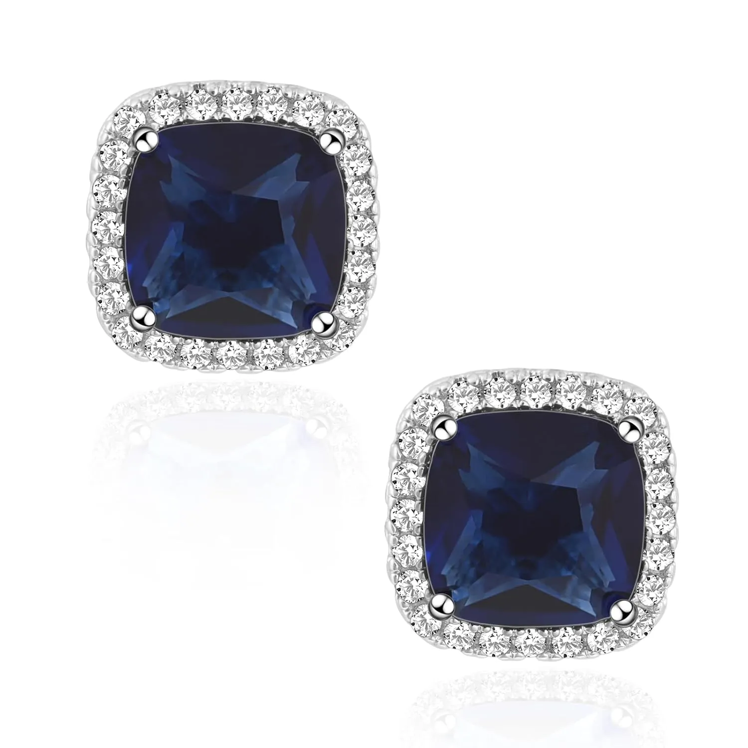 Square Cubic Zirconia Earrings Stud 7mm Sapphire Studs Earrings Hypoallergenic Princess Cut Earrings 925 Sterling Silver Post Studs Earrings for Women