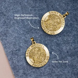 St Michael Necklace Catholic Saint Michael Pendant Round Pendants for Women & Men Crafted in 14K Yellow or White Gold & Sterling Silver Christian Gifts for Men & Women or First Communion Gifts for Boys or Girls