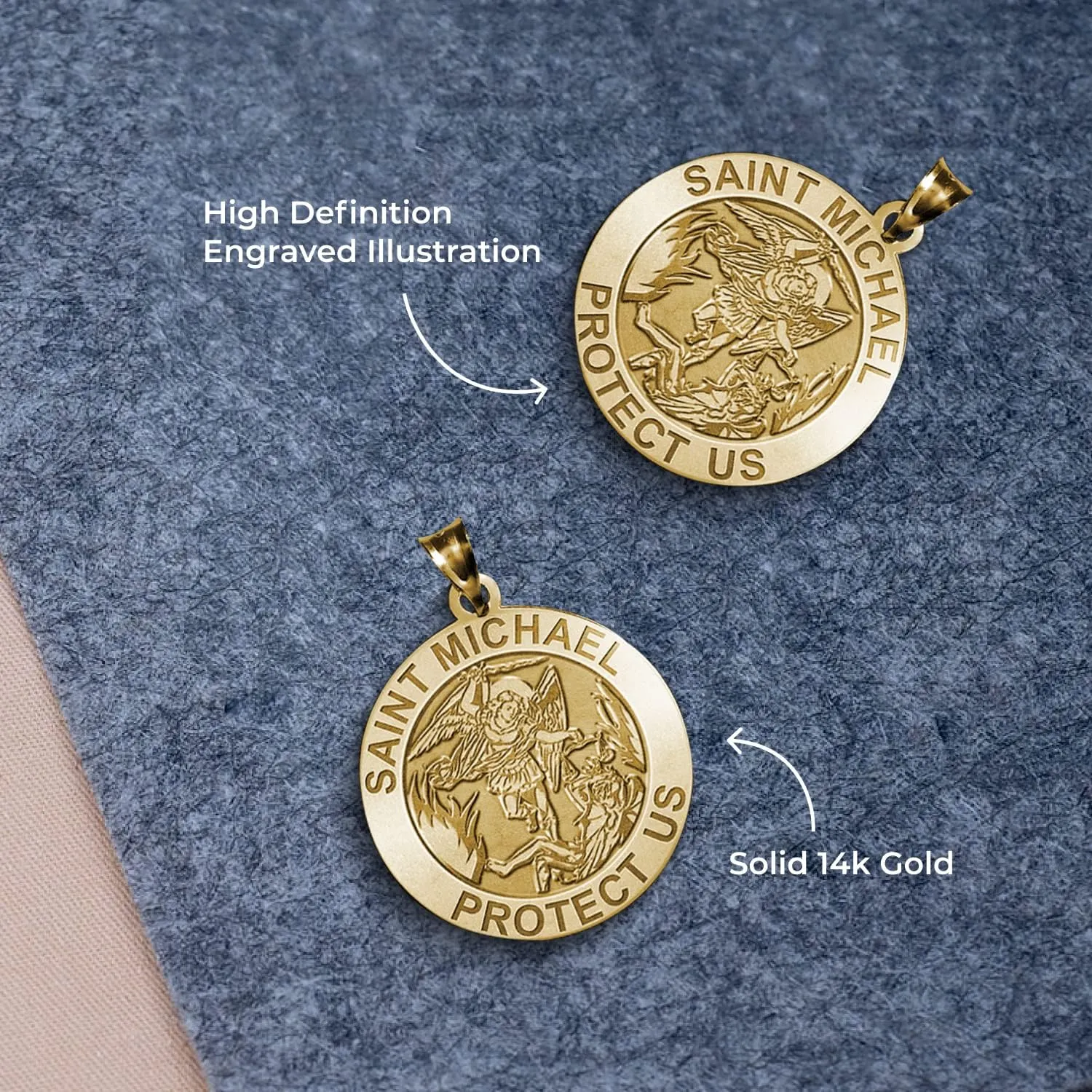St Michael Necklace Catholic Saint Michael Pendant Round Pendants for Women & Men Crafted in 14K Yellow or White Gold & Sterling Silver Christian Gifts for Men & Women or First Communion Gifts for Boys or Girls