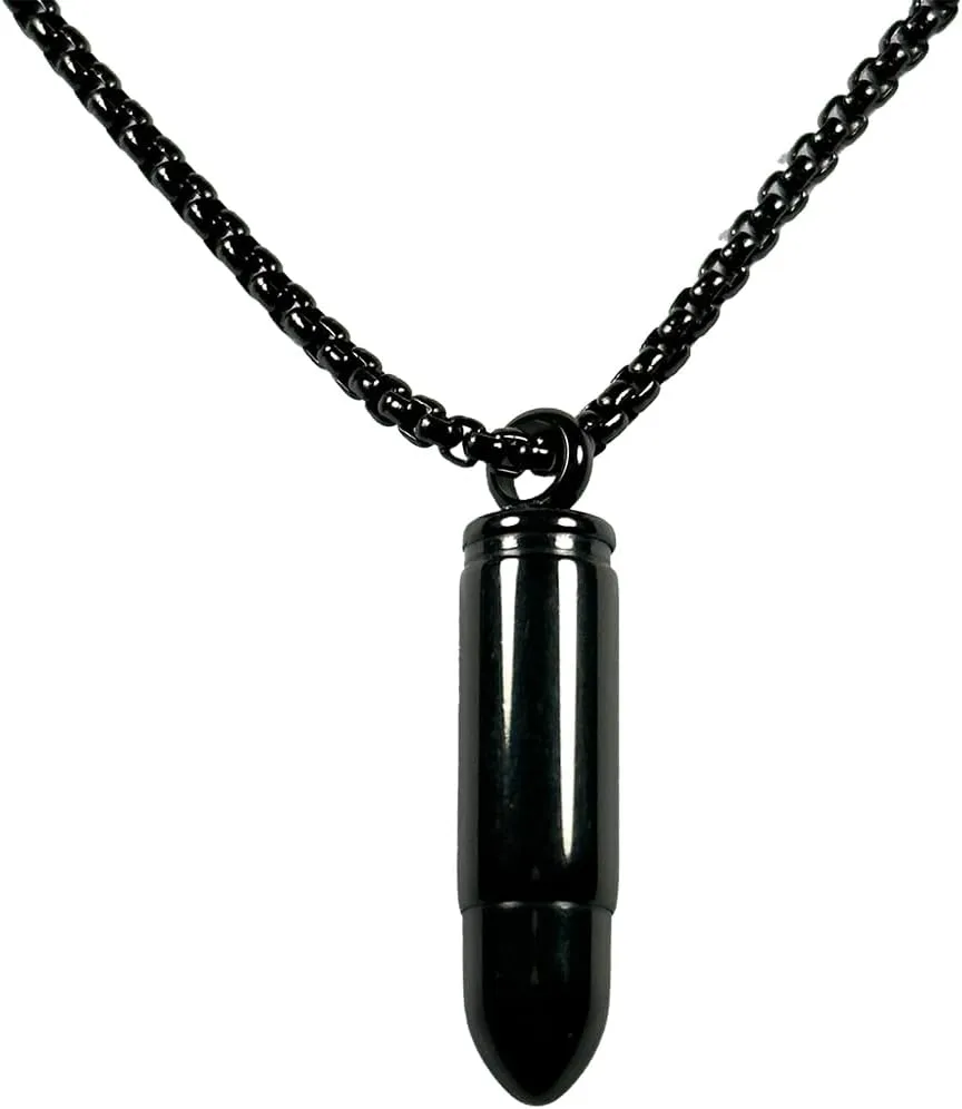 Stainless Steel Bullet Pendants Necklaces for Men Women, 23.6" Square Pearl Chain