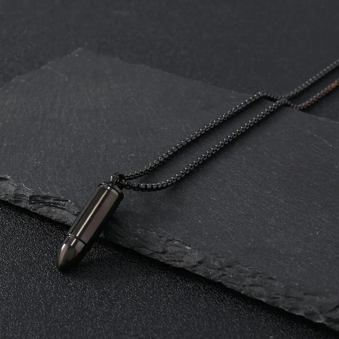 Stainless Steel Bullet Pendants Necklaces for Men Women, 23.6" Square Pearl Chain