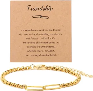Stainless Steel Link Bracelets for Maid of Honor Bridesmaid, 18K Gold Plated Bracelet Friendship Couples Gifts for Bestie Best Friend