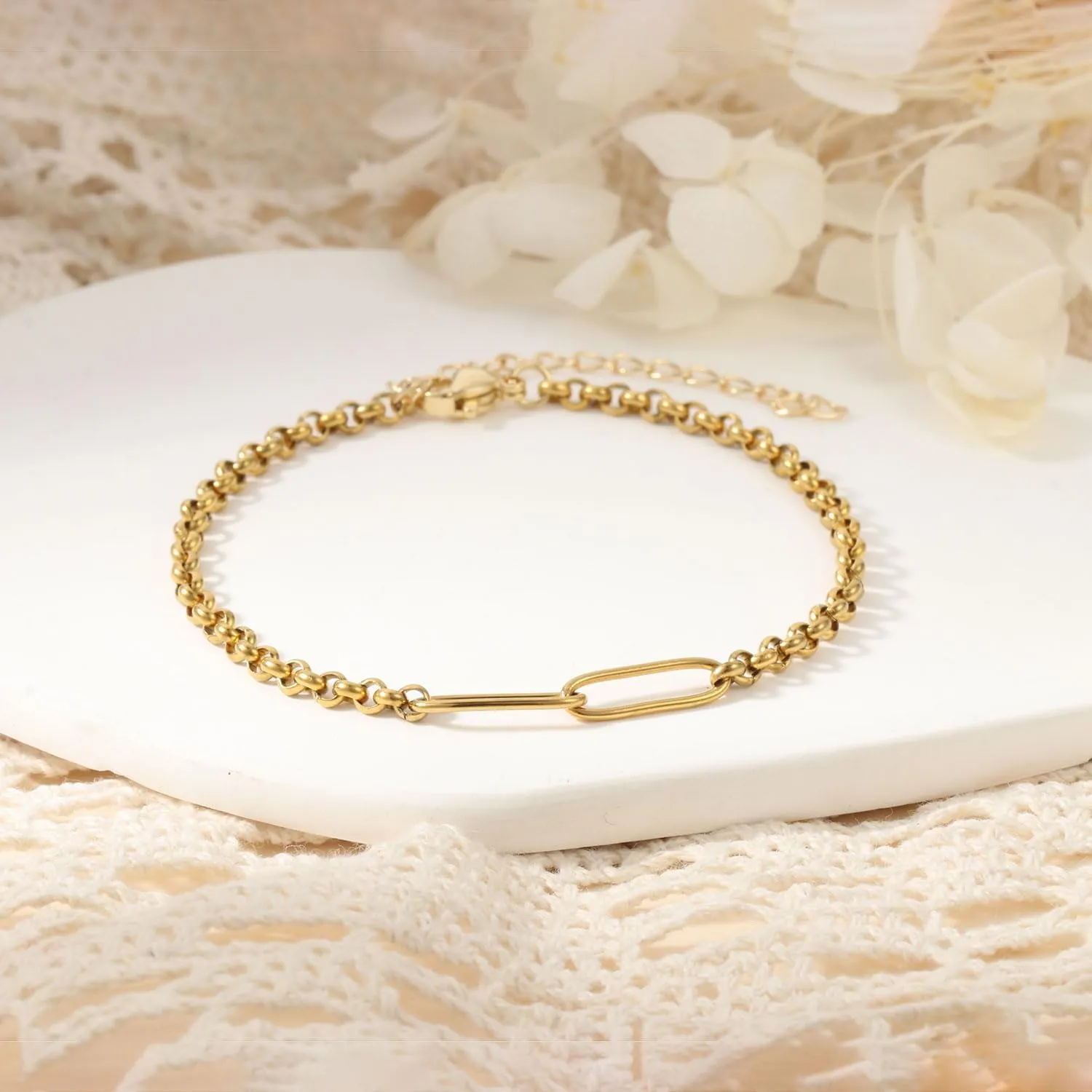 Stainless Steel Link Bracelets for Maid of Honor Bridesmaid, 18K Gold Plated Bracelet Friendship Couples Gifts for Bestie Best Friend