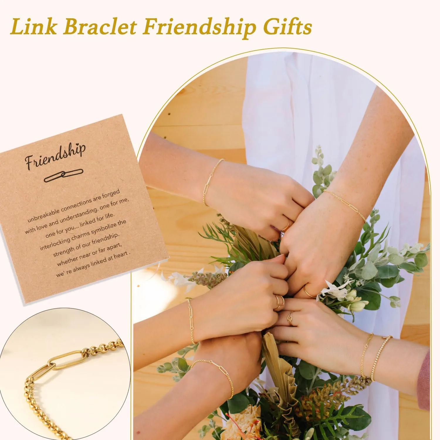 Stainless Steel Link Bracelets for Maid of Honor Bridesmaid, 18K Gold Plated Bracelet Friendship Couples Gifts for Bestie Best Friend